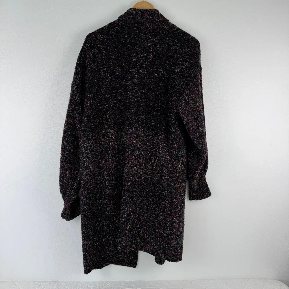 Westbound Vintage 80s Rainbow‎ Confetti Knit Open Cardigan Sweater Coat Black M